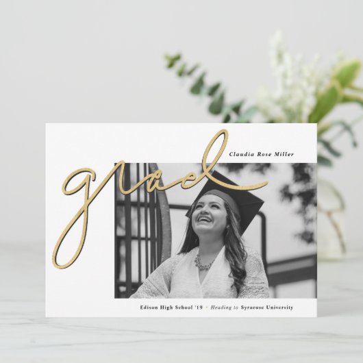 Scripting Grad Gold Foto Abschluss Ankündigung (Stehend Vorderseite)