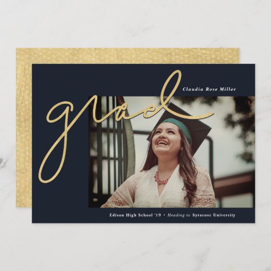 Scripting Grad Navy und Gold Abschluss Ankündigung (Vorne/Hinten)