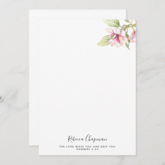 Scripting Pink Watercolor Magnolias Note Card (Vorne/Hinten)