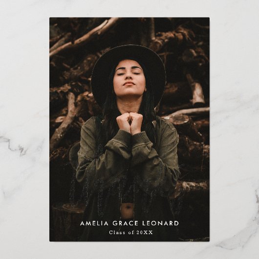 Scripting Silver Foil Foto Abschluss Vielen Dank Folieneinladung (Vorderseite)