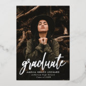 Scripting Silver Foil Foto Graduation Party Folieneinladung (Vorderseite)