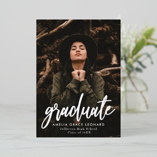 Scripting Silver Foil Foto Graduation Party Folieneinladung (Stehend vorne)