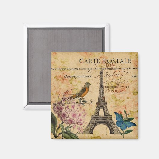 Scripts Hydrangea French Bird Paris Eiffel Tower Magnet (Vorderseite/Rückseite)