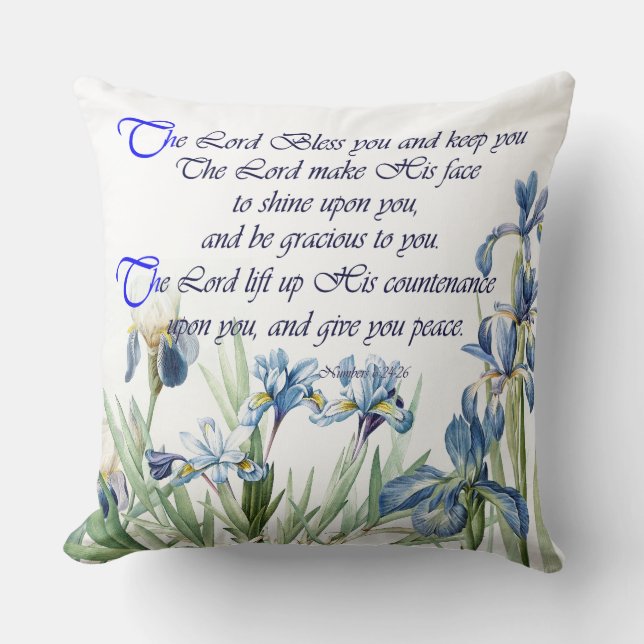 Scripture-botanische blaue Iris-Blumen mit Blumen Kissen (Vorderseite)