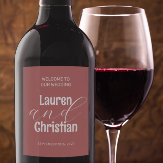 Scripture Dusty Red Wedding Wine Label Weinetikett