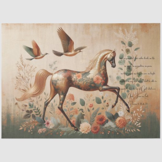 Scripture & Elegant Floral Equine, Decoupage  Seidenpapier (Vorderseite)