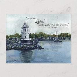 Scripture Isaiah 58:11 Maine Lighthouse Watercolor Postkarte