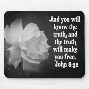 SCRIPTURE John-8:32 schwarze/weiße Blumen Mousepad