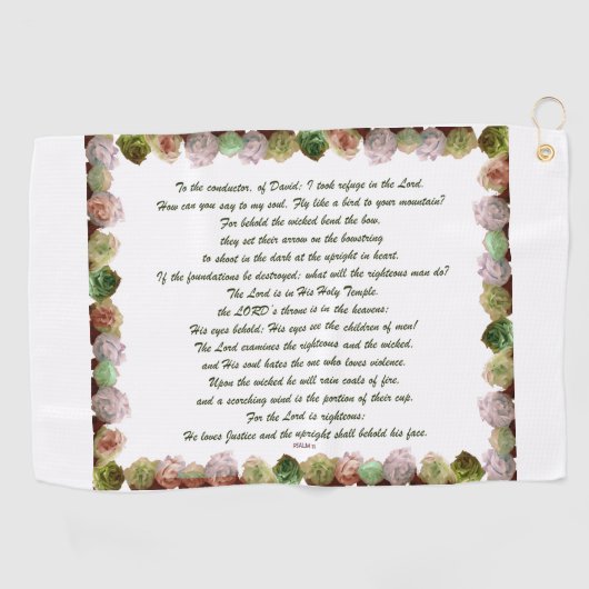 Scripture, Psalm 11, Green Gray Roses Golfhandtuch (Horizontal)