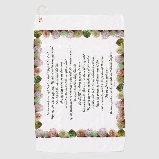 Scripture, Psalm 11, Green Gray Roses Golfhandtuch (Vorderseite)