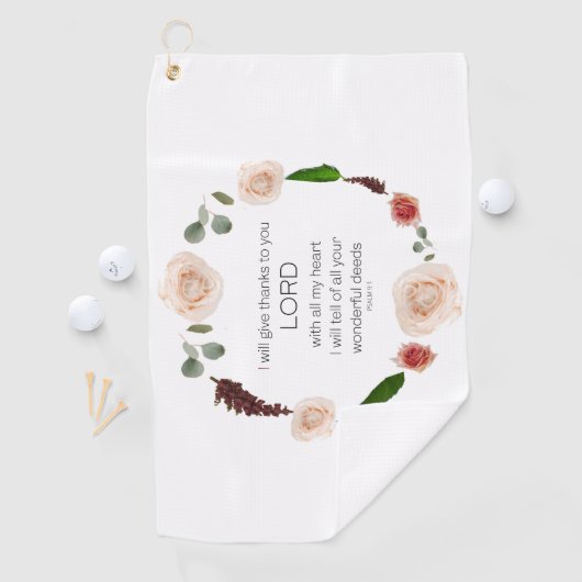 Scripture, Psalm 9, All Your Wonderful Deeds LORD Golfhandtuch (Insitu)