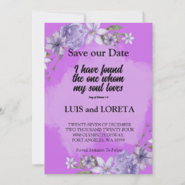 Scripture Save the Date Card Ich habe Lila gefunde