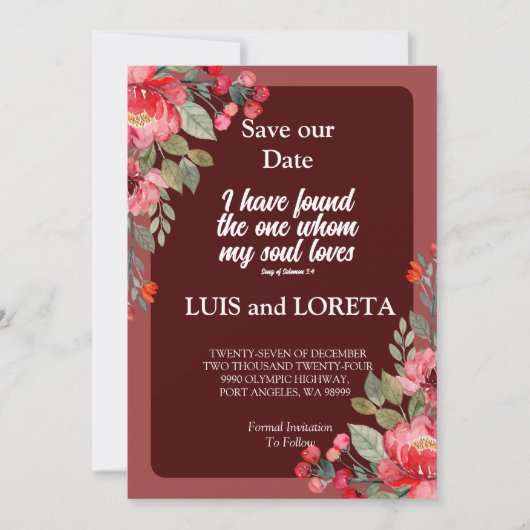 Scripture Save the Date Card Ich habe Red gefunden (Vorderseite)
