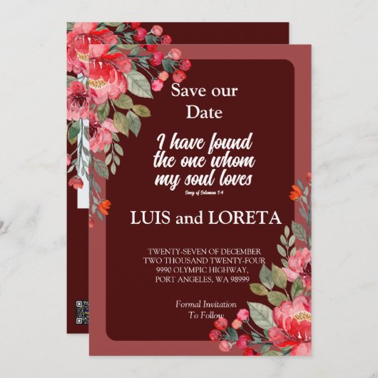 Scripture Save the Date Card Ich habe Red gefunden (Vorne/Hinten)