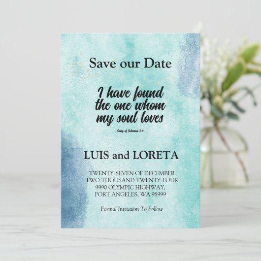 Scripture Save the Date Karte Grün gefunden (Stehend Vorderseite)