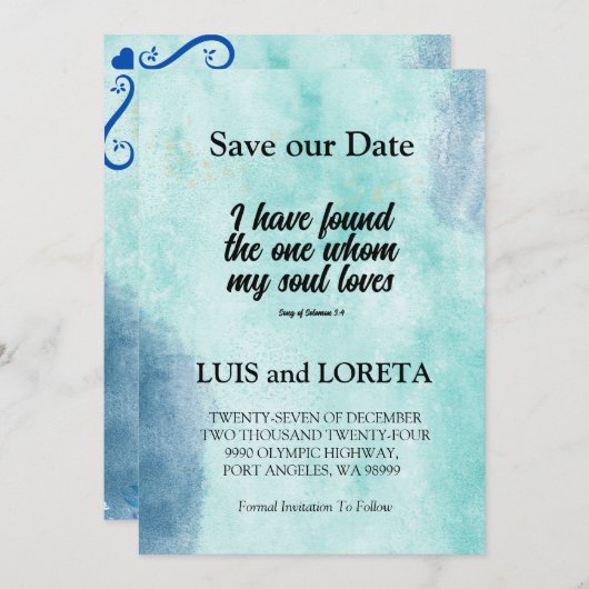 Scripture Save the Date Karte Grün gefunden (Vorne/Hinten)