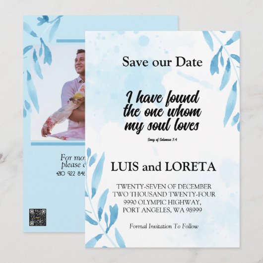 Scripture Save the Date Karte Ich habe White gefun (Vorne/Hinten)