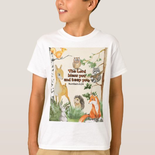 Scripture T Shirt für Kinder mit Waldtieren (Vorderseite)