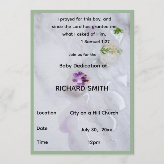 Scripture Verse Boy Baby Dedication Invitation Einladung (Vorderseite)