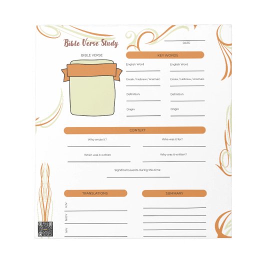 Scripture Verse Studie Notepad White Notizblock (Vorderseite)