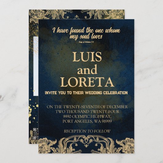 Scripture Wedding Invitation Card I found Blue Einladung (Vorne/Hinten)