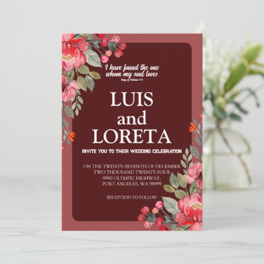 Scripture Wedding Invitation Card I found Red Einladung (Stehend Vorderseite)