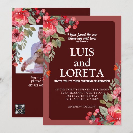 Scripture Wedding Invitation Card I found Red Einladung (Vorne/Hinten)