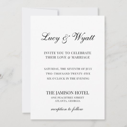 Scripty Black & White Modern Wedding Einladung (Vorderseite)