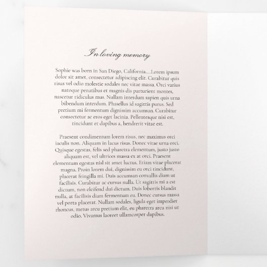 Scripty Celebration of Life Program Dreifach Gefaltete Einladung (Innen Erste Seite)