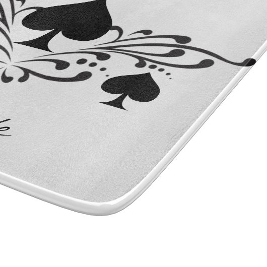 Scroll Black Spades Thunder_Cove im Tattoo-Stil Schneidebrett (Ecke)