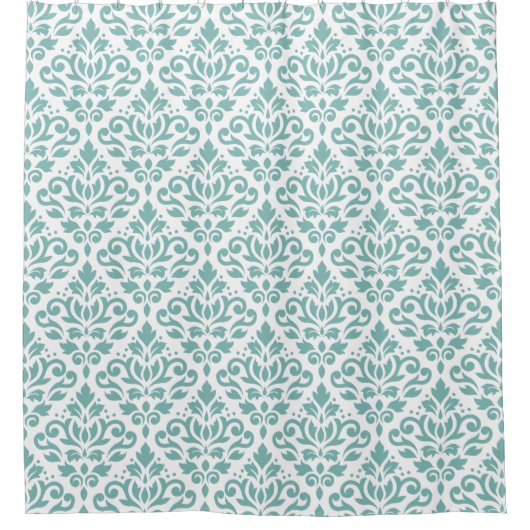 Scroll Damask Aquamarines großes Muster Duschvorhang (Vorderseite)