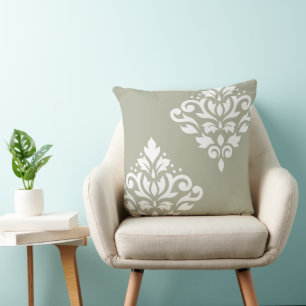 Scroll Damask Art I 2Wart Green + White Kissen
