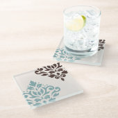Scroll Damask Art I Aquamarin Brown Creme Glasuntersetzer (Schrägansicht)