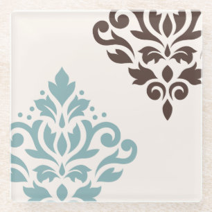 Scroll Damask Art I Aquamarin Brown Creme Glasuntersetzer