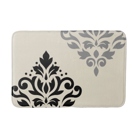 Scroll Damask Art I Black Gray Creme Badematte (Vorderseite)