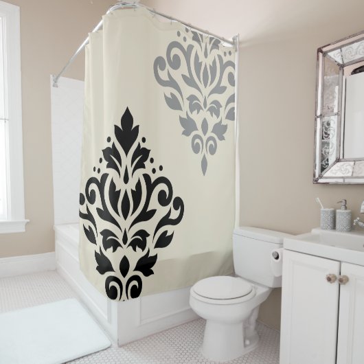 Scroll Damask Art I Black Gray Creme Duschvorhang (Beispiel)