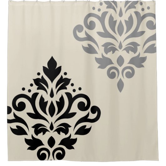 Scroll Damask Art I Black Gray Creme Duschvorhang (Vorderseite)