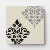 Scroll Damask Art I Black Gray Creme Fotoplatte (Vorderseite)