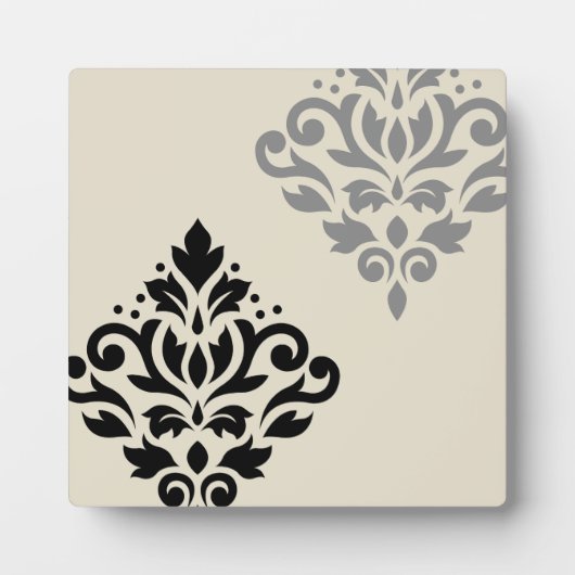 Scroll Damask Art I Black Gray Creme Fotoplatte (Vorderseite)