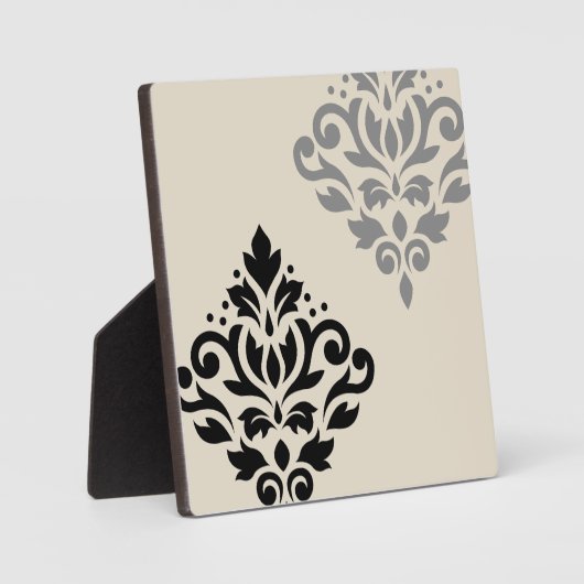 Scroll Damask Art I Black Gray Creme Fotoplatte (Vorderseite)