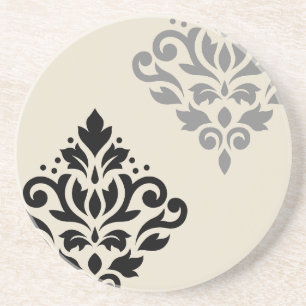 Scroll Damask Art I Black Gray Creme Getränkeuntersetzer