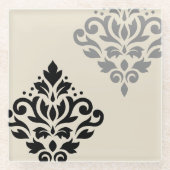 Scroll Damask Art I Black Gray Creme Glasuntersetzer (Vorderseite)