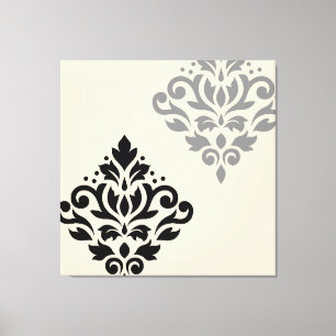 Scroll Damask Art I Black Gray Creme Leinwanddruck