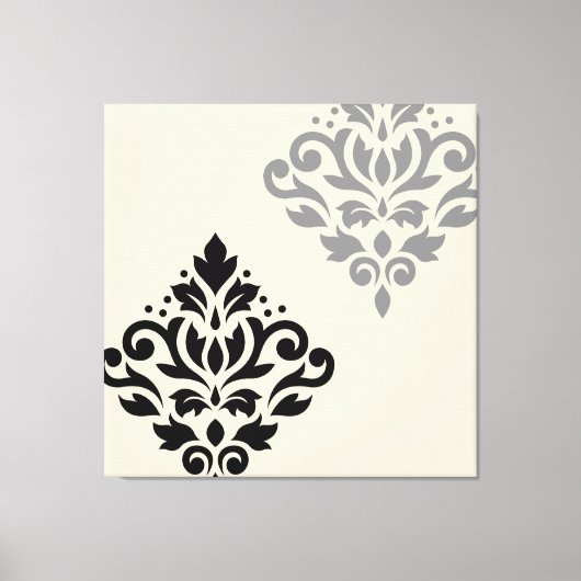 Scroll Damask Art I Black Gray Creme Leinwanddruck (Vorderseite)