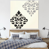 Scroll Damask Art I Black Gray Creme Leinwanddruck (Insitu (Schlafzimmer))