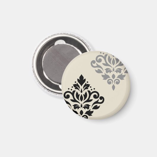 Scroll Damask Art I Black Gray Creme Magnet (Vorderseite/Rückseite)