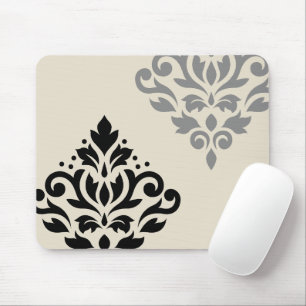 Scroll Damask Art I Black Gray Creme Mousepad