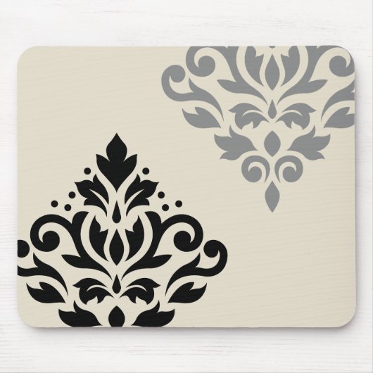 Scroll Damask Art I Black Gray Creme Mousepad (Vorne)