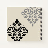 Scroll Damask Art I Black Gray Creme Notizblock (Rückseite)