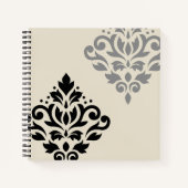 Scroll Damask Art I Black Gray Creme Notizblock (Vorderseite)